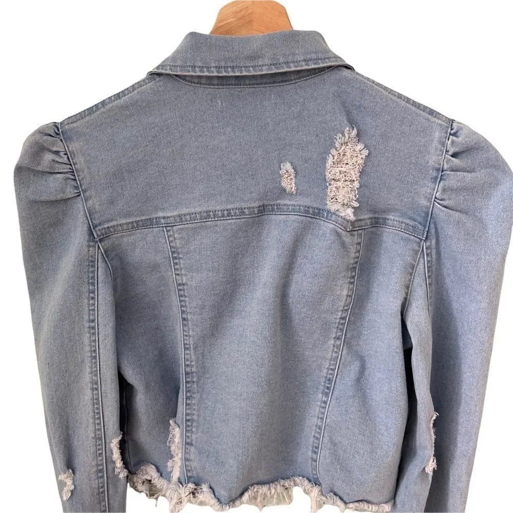 Shein Front Button Raw Hem Crop Denim Jacket in Size XS - Picture 7 of 11